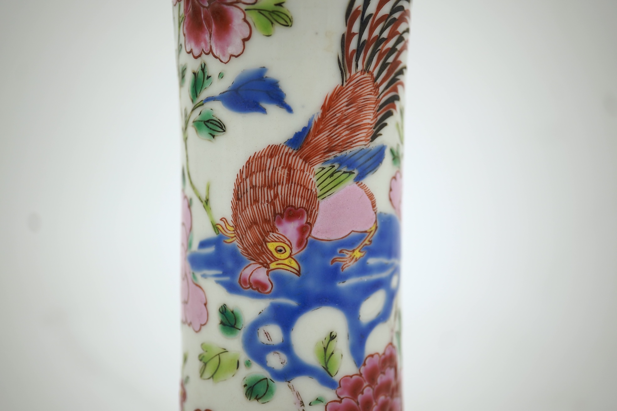 A Chinese famille rose ‘cockerel’ beaker vase, Qianlong period